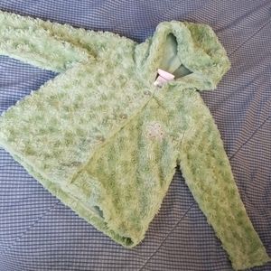 Fuzzy green hoodie with glitter buttons